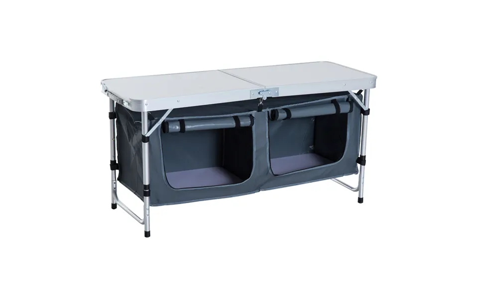 Outsunny Picnic Table Camping Folding Portable Dining Storage Garden Outdoor - Coffee, Black