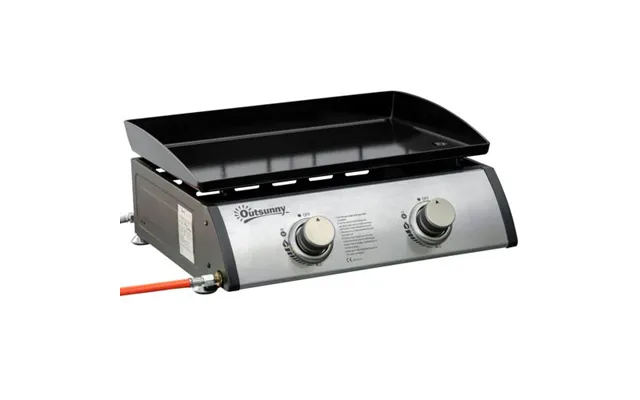 Outsunny Portable Gas Plancha Bbq Grill With 2 Stainless Steel Burner - 6kw