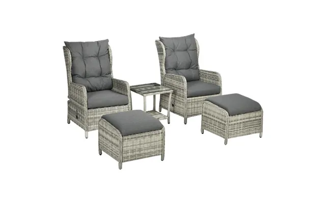 Outsunny Recliner Rattan Sun Lounger W Two-tier Table & Cushions - Mixed Grey product image