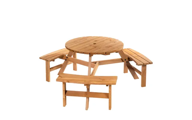 Outsunny Round Table W 3 Attached Benches-fir Wood product image