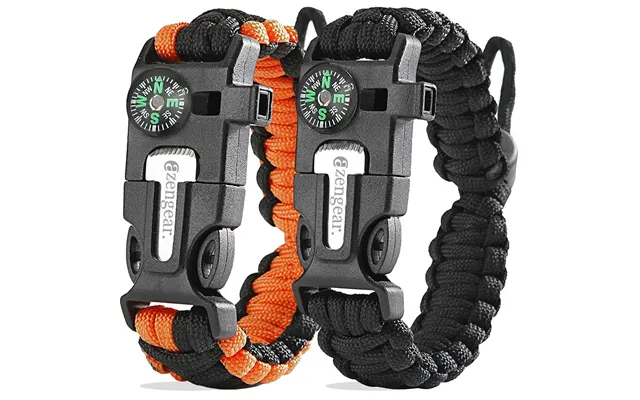 Paracord Survival Bracelet 2 Pack Flint & Steel Fire Starter - Whistle