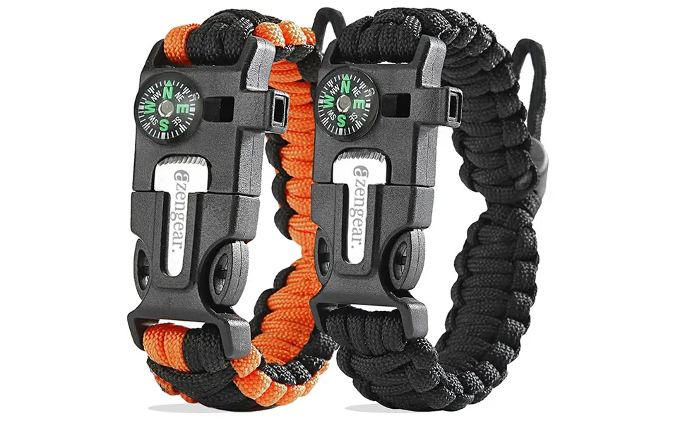Paracord Survival Bracelet 2 Pack Flint & Steel Fire Starter - Whistle