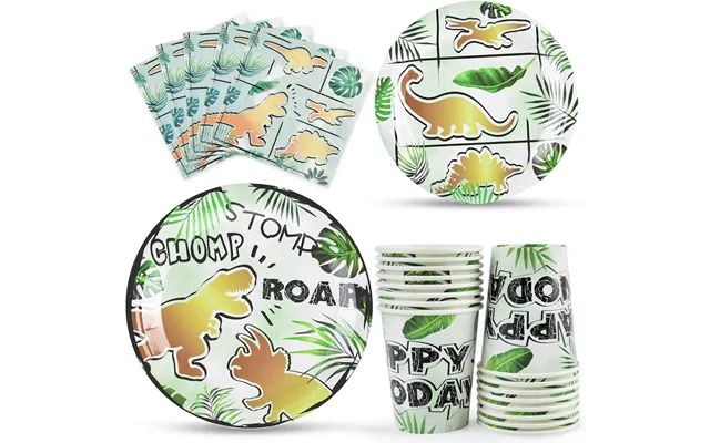 Party Tableware Set For Kids 16 Guests 66pcs Birthday Decorations Gold Dinosaur