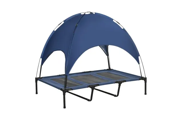 Pawhut 122cm Elevated Dog Bed Cooling Raised Pet Cot Uv Protection Canopy Blue