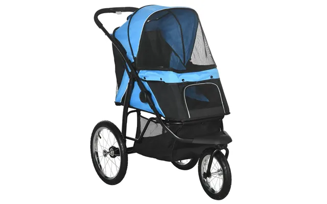 Pawhut 3 Wheel Pet Stroller - Blue Foldable Cat Pram Soft Mat Medium Small Dogs All Terrains