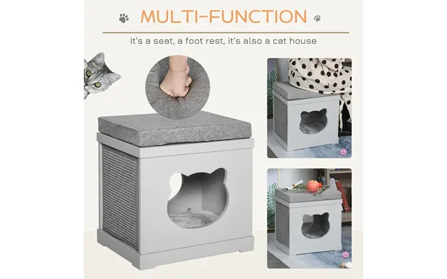 Pawhut Cat House Bed Cat Scratching Cube For Small Cat Pet Furniture With Removable Scratching Pad And Soft Cushion Grey