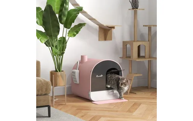 Pawhut Cat Litter Box Kitten Litter Tray W Lid, Scoop, Filter, Flap Door, Pink - Pink
