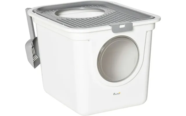Pawhut Cat Litter Box Pet Toilet Enclosed Kitten Pan W Front Entrance Top Exit Scoop - White