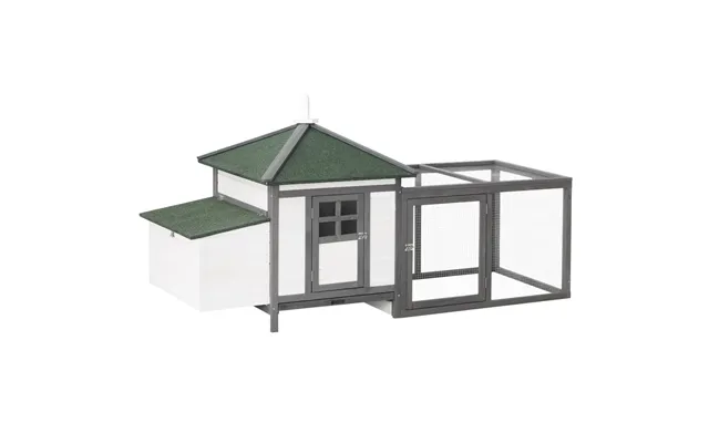 Pawhut Chicken Coop With Run Hen House Poultry Coops Cages Pen Outdoor Backyard With Nesting Box 196 X 76 X 97cm Grey product image