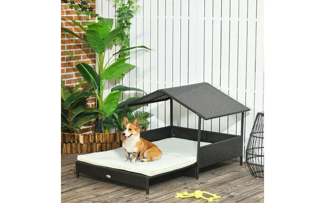 Pawhut Extendable Rattan Dog House With Water-resistant Roof, Cushion - Cream product image