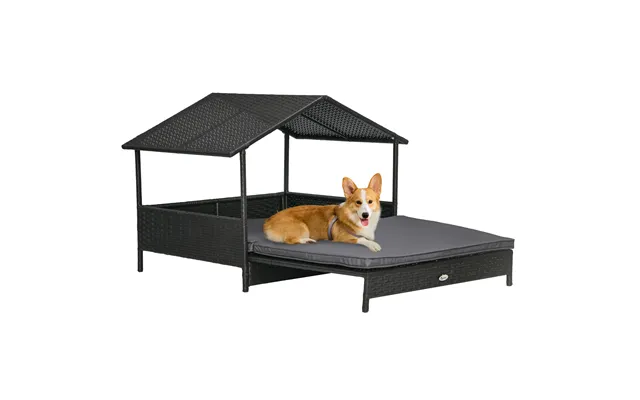 Pawhut Extendable Rattan Dog House With Water-resistant Roof, Cushion - Grey product image