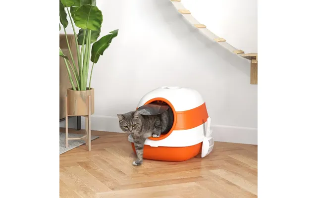 Pawhut Foldable Cat Litter Tray Hooded Cat Litter Box W High Side, Orange - Default Title