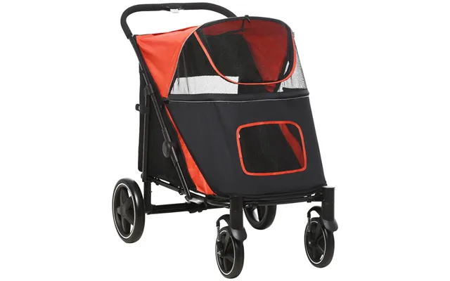 Pawhut Foldable Dog Carriage W Universal Wheels, Shock Absorber - Red