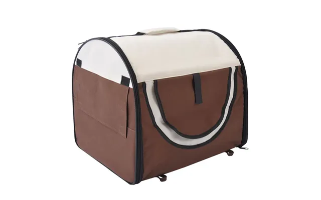 Pawhut Folding Fabric Soft Pet Crate Dog Cat Travel Carrier Cage Kennel House Brown 46l X 36w X 41h Cm