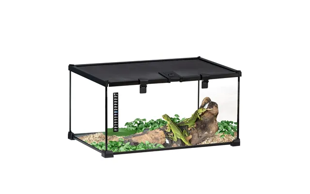 Pawhut Glass Reptile Terrarium Insect Breeding Tank Vivarium Habitats With Thermometer For Lizards, Horned Frogs, Snakes