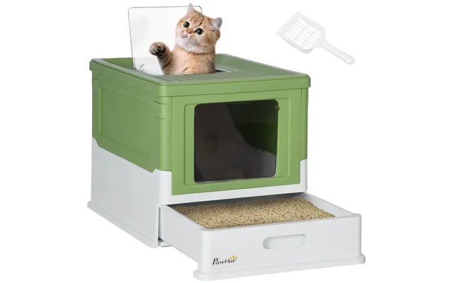 Pawhut Hooded Cat Litter Box, Pet Toilet W Scoop, Tray - Light Green