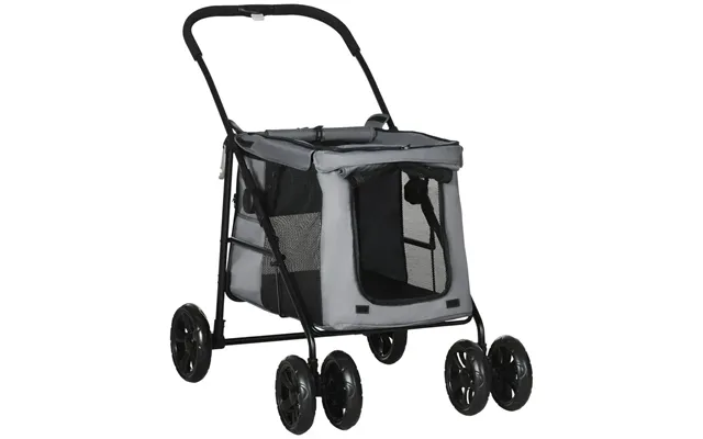 Pawhut One-click Foldable Pet Stroller W Mesh Windows, For Small Pets - Grey