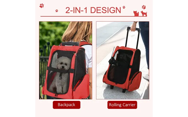 Pawhut Pet Travel Backpack Bag Cat Puppy Dog Carrier W Trolley And Telescopic Handle Portable Stroller Wheel Luggage Bag