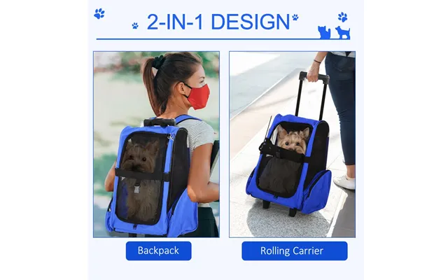 Pawhut Pet Travel Backpack Bag Cat Puppy Dog Carrier W Trolley And Telescopic Handle Portable Stroller Wheel Luggage Bag