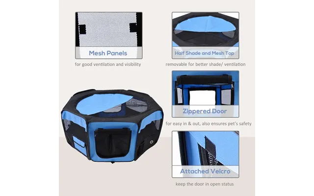 Pawhut Portable Cat Dog Playpen Pet Puppy Rabbit Guinea Pig Pen Run Dia 90 X 41h Cm Indoor & Outdoor Blue