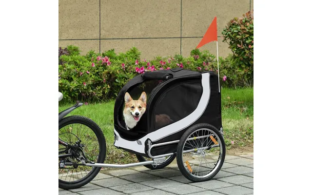 Pawhut Steel Dog Bike Trailer Pet Cart Carrier For Bicycle Kit Water Resistant Travel White And Black