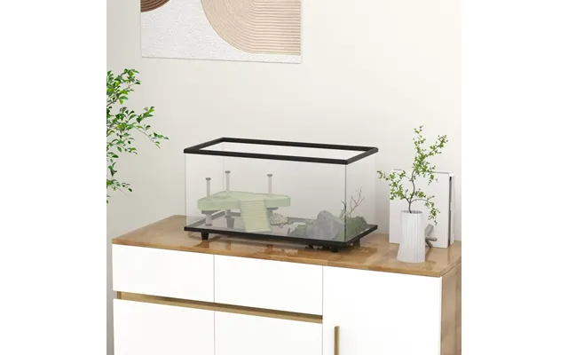 Pawhut Turtle Tank 28l Glass Turtle Aquarium W Easy-drain 45 X 25 X 29cm - 60 X 30 X 32cm Black product image