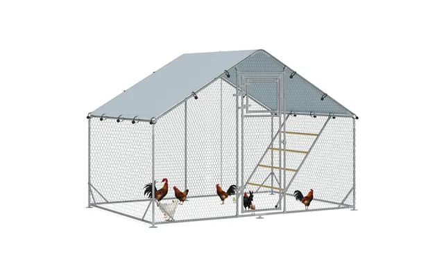 Pawhut Walk In Chicken Run W Cover, Hanging Feeder, Perch, For 6-8 Chickens - 300w X 200d X 195hcm