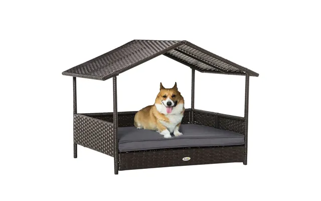 Pawhut Wicker Dog House - Grey, With Soft Cushion, Outdoor Pet Bed product image