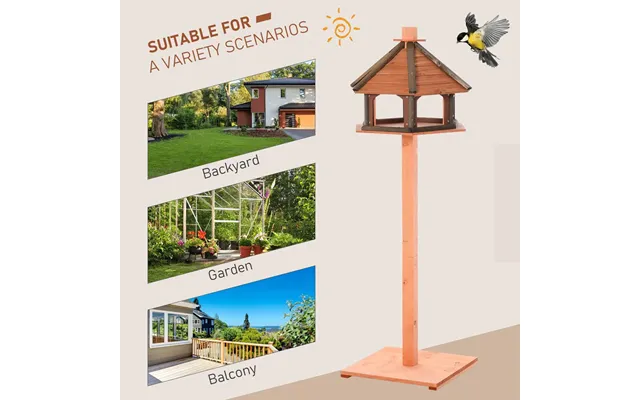 Pawhut Wooden Bird Feeder Bird Table With Roof For Outside Use Brown 130cm