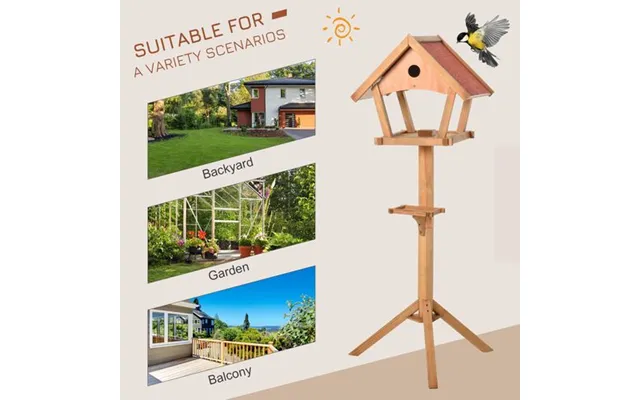 Pawhut Wooden Bird Table Freestanding Feeding Station For Garden Outside 139h Cm Natural
