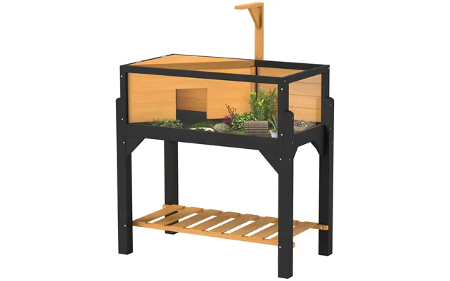 Pawhut Wooden Tortoise House With Storage Shelf, Clear Observation Windows - Yellow