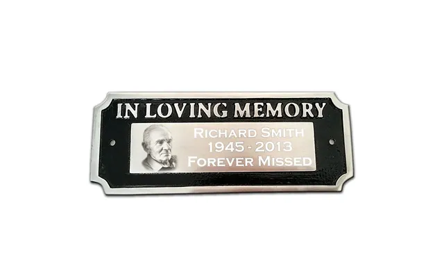 Photo Engraved Bench Plaque Custom Cast Aluminum Memorial Garden Sign