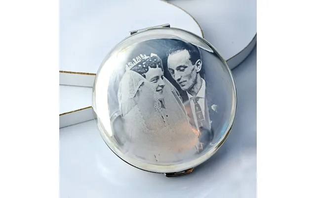 Photo Engraved Mirror Double Sided Compact Handbag Mirror With Velvet Pouch Gift - Silver product image