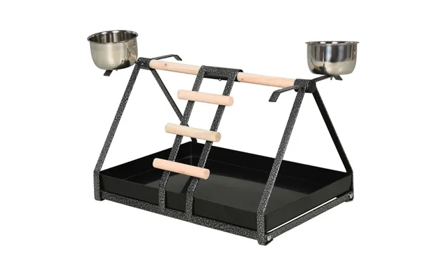 Portable Bird Stand Resting Stainless Steel Base Perch Ladder Bowls