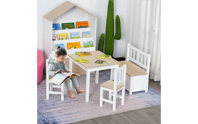 Premium 4-piece Kids Wood Table Set W Storage - Homcom