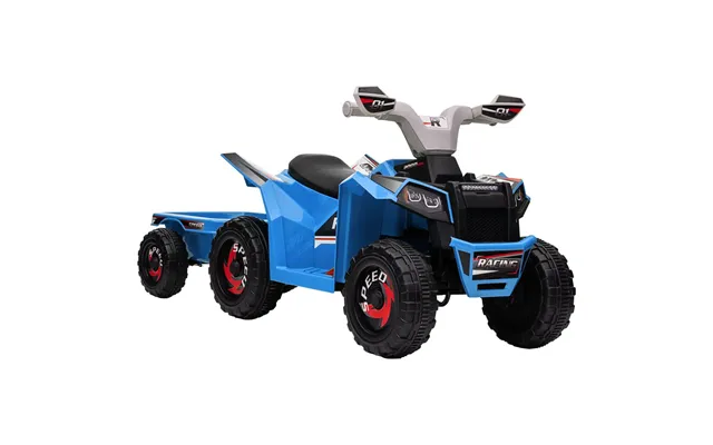 Premium Homcom 6v Electric Quad Bike With Back Trailer - Blue
