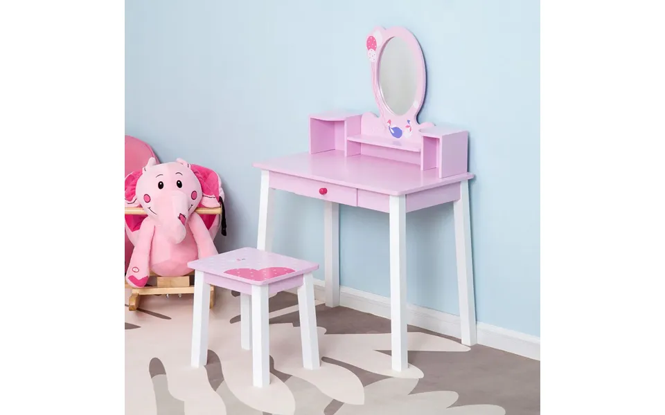 Premium Kids Dressing Table Set W Storage & Mirror - Pink, Homcom