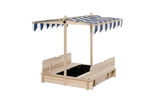 Premium Kids Wooden Sandpit Adjustable Canopy, 2 Benches, Wood Frame - Perfect Outdoor Playset