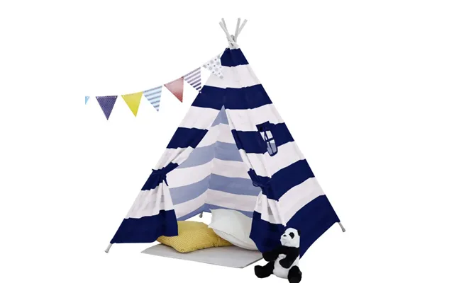 Premium Neo Navy & White Stripe Kids Teepee - Quality Canvas Indian Tent For Hours Of Fun