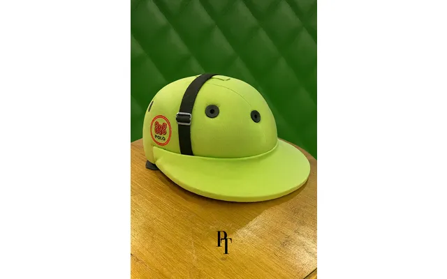 Prestige Tannery Polo Fabric Helmet Neon Green With Black Strap - Green M