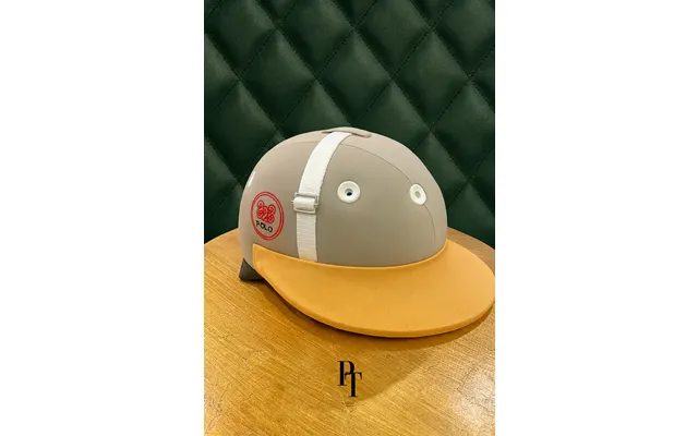 Prestige Tannery Polo Fabric Helmet Sand Beige With White Strap And Mustard Visor - Beige M