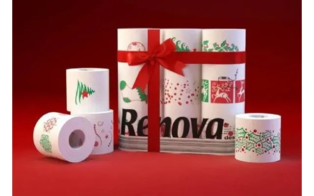 Renova 9 18 27 36 45 White Print 2 Ply Xmas Toilet Tissue Rolls - 9 Rolls product image