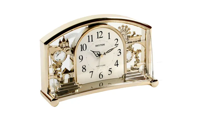 Rhythm Alarm Mantel Clock With Rotating Swarovski Crystal Pendulum Gilt