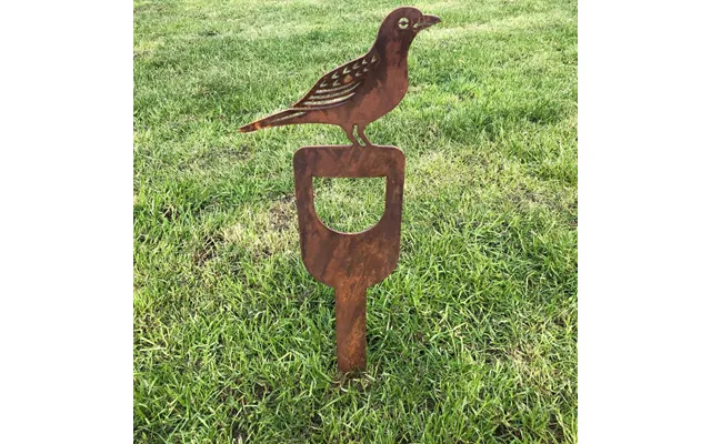 Rusty Metal Blackbird On A Spade Garden Decoration