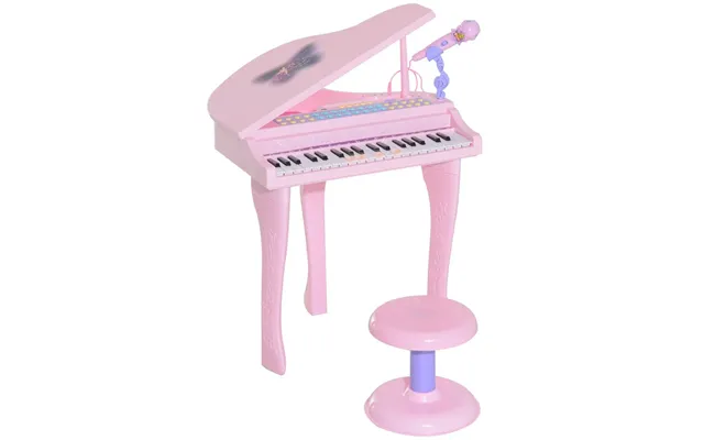 Safe & Interactive 37-key Mini Piano Keyboard Microphone Stool For Kids - Pink