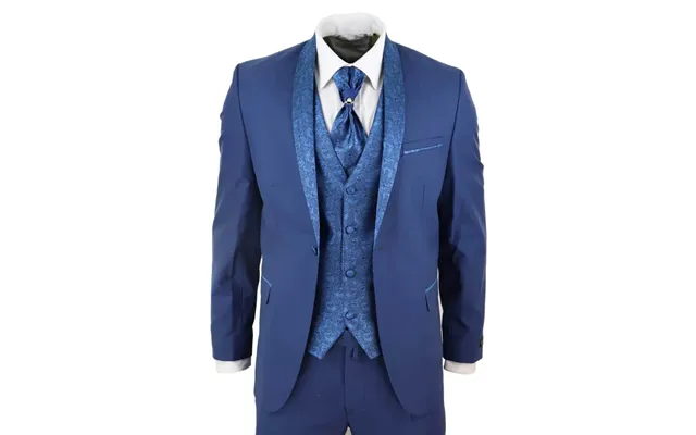 Sal-yaica - Men's 4 Piece Wedding Suit Groom Shawl Collar Blue Cravat
