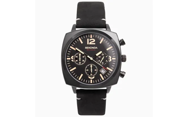 Sekonda Men's Airborne Chronograph Watch Black Case & Leather Strap With Black Dial 1991