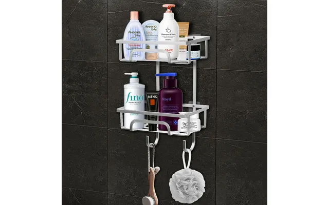 Self Adhesive 2 Tier Aluminium Shower Caddy With Bottom Hooks