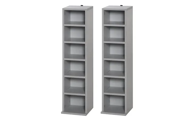 Set Of 2 Cd Media Display Shelf Unit Tower Rack W Adjustable Shelves Grey