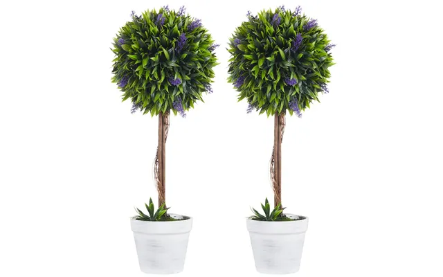 Set Of 2 Potted Artificial Plants Ball Tree With Lavender Flowers - 60cm